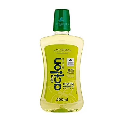 Enxaguante Bucal Menta Everest, sem Alcool, sem Triclosan, sem Parabeno, Previne Contra a Cárie, Hálito Saudavél, Produto Vegano, Ultra Action, 500 Ml