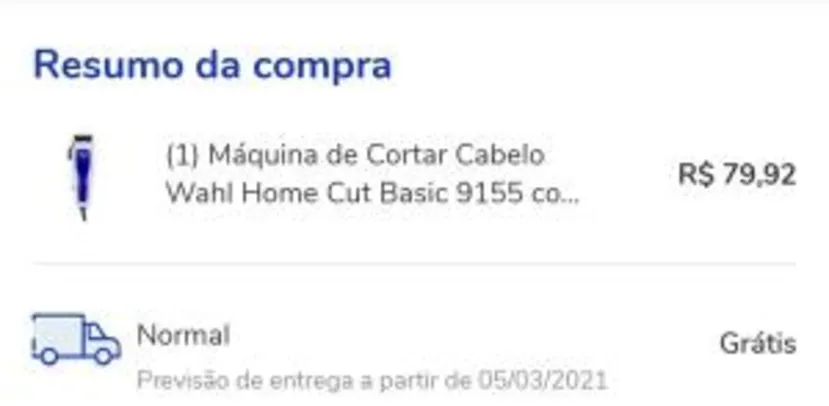 Máquina de Cortar Cabelo Wahl Home Cut Basic 9155 com 8 Pentes - Cinza/Azul R$80