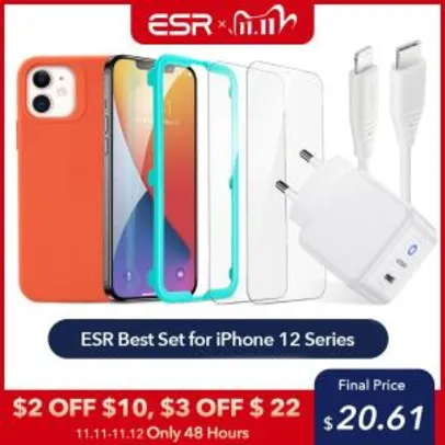 [11/11] Kit Iphone 12/Pro/Mini - Case + Carregador + Película | R$141