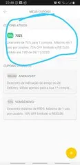 70% pra uma compra Cupom de desconto Zé delivery