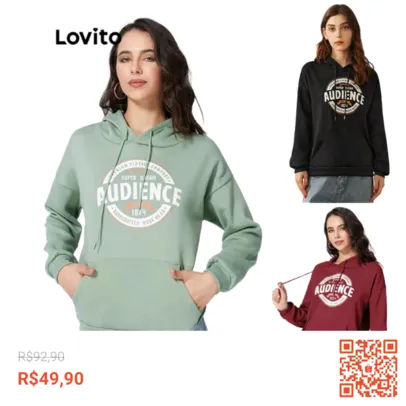 Lovito Moletom Feminino Casual com Capuz 