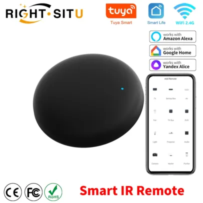 [APP/Taxa Inclusa] Controle Remoto IR Inteligente Tuya Wi-FI Universal, TV, Ar Condicionado, Compatível com Alexa/Google Home