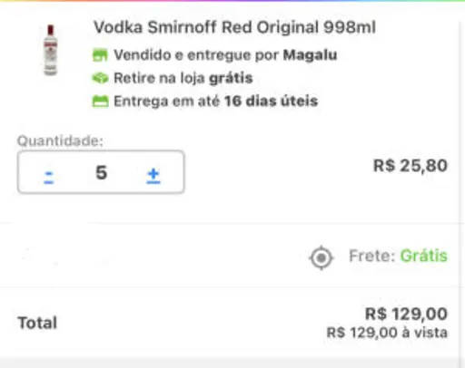 [Ouro + 5u.] Vodka smirnoff 998 ml | R$ 26 cada