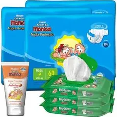 [AMERICANAS] Kit 3 Fraldas Tripla Proteção P/M/G/XG Mega + 3 Lenços Umedecidos Classic Huggies - 48 Unidades Cada + 1 Creme para Assadura Amêndoas - Huggies Turma da Mônica - R$108 (no cartão Americanas)