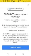 Desconto de R$50 no cupom Mercado Livre a partir de R$499