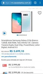 Samsung Galaxy S10e Branco 128GB | R$2699