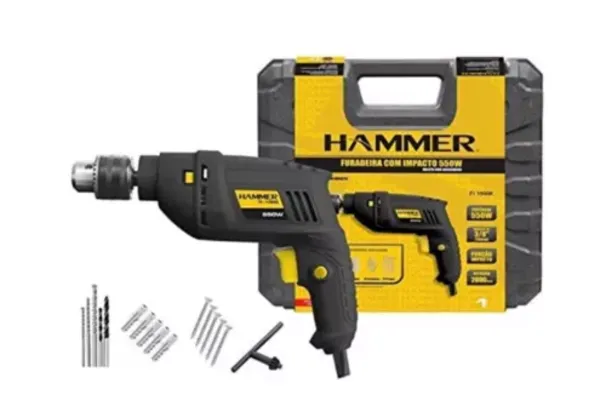 Furadeira Impacto Hammer com maleta 10mm 3/8 500W 110V