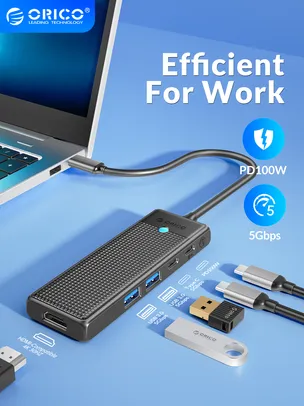 ORICO USB Type C HUB Docking Station com HDMI, Adaptador USB 3.0, 4K, 30Hz