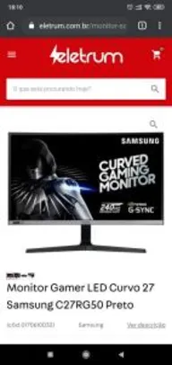 Monitor Gamer LED Curvo 27 Samsung C27RG50 Preto 240hz - R$1.979