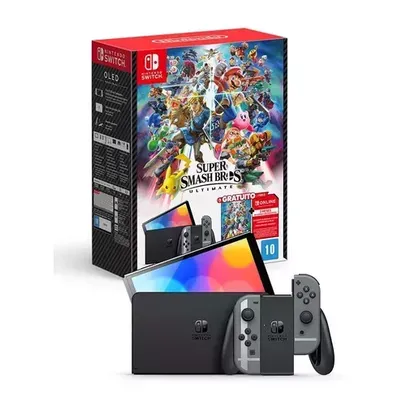 Console Nintendo Switch OLED + Jogo Super Smash Bros Ultimate + Nintendo Switch Online (3 meses)