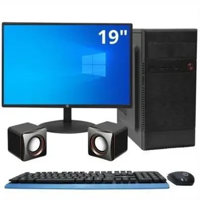 Computador Completo Intel® i3-550, 8GB, SSD 128GB - Kit Teclado e Mouse, Caixa de Som, Monitor 19 - Windows 10