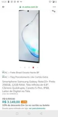 Smartphone Samsung Galaxy Note10+ Preto 256GB, 12GB RAM | R$3.149