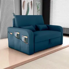 sofá-cama casal 2 lugares lady dai com baú suede petróleo - Azul Petróleo