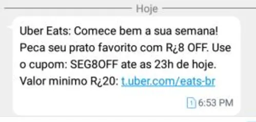 R$8 Off em pedidos entre 20 e 23h no UberEats (Mínimo R$20)