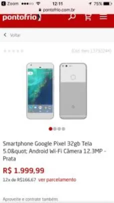 Smartphone Google Pixel 32gb Tela 5.0" Android Wi-Fi Câmera 12.3MP - Prata