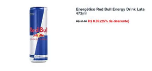 Energético Red bull 473ml R$ 8,99 frete grátis acima de 149,00