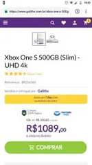 Xbox One S 500GB (Slim) - UHD 4k - R$1089