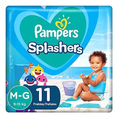 Fraldas Para Água Pampers Splashers Baby Shark M-G 11 Unidades