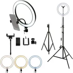 Kit Ring Light LED Celular 26cm Tripé 2,1m Trevalla Retrátil | R$93