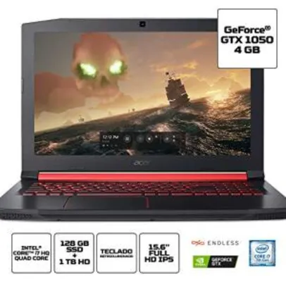 Notebook Acer Aspire Nitro5 Intel Core i7 Memória de 8GB SSD 128GB e HD de 1TB GeForce GTX 1050 4GB GDDR5 15.6'' Full HD Endless OS - R$5110