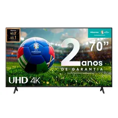 Smart TV 70” 2024 Hisense Ultra HD 4K DLED 70A51HSV com Sleep Timer, entrada HDMI e Wi-Fi