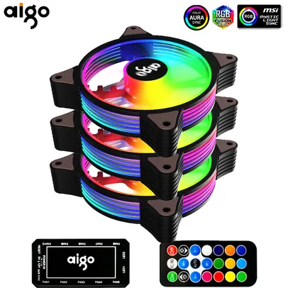 [NOVOS USUÁRIOS] KIT 6 FANS AIGO AR12 + CONTROLADORA + CONTROLE REMOTO - ARGB | R$ 164