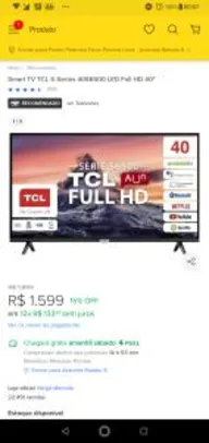 Smart TV TCL S-Series 40S6500 LED Full HD 40" | R$ 1349