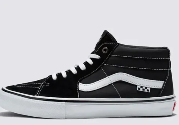 Tênis Skate Grosso Mid Black White Emo Leather