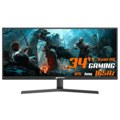 Monitor Gamer SuperFrame Vision Ultra, 34 Pol, UltraWide, Quad HD, Painel IPS, G-Sync/FreeSync, 1ms,