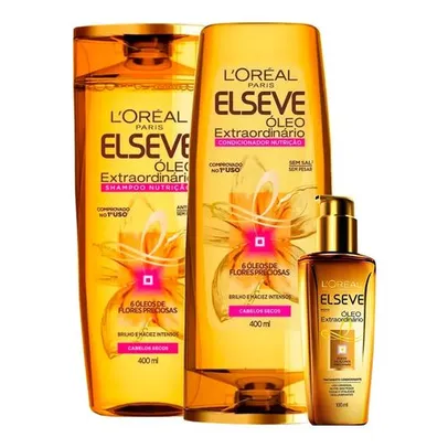 Kit Elseve Óleo Extraordinário Nutrição Shampoo 400ml + Condicionador 400ml + Óleo de Tratamento Reconstrutor 100ml