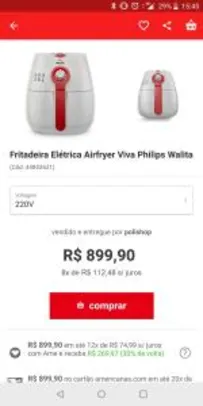 [AME] Fritadeira Elétrica Airfryer Viva Philips Walita - R$899 (pagando com AME, R$629)