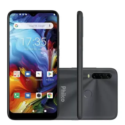 Smartphone Philco HIT P10 128GB 4G Tela 6.2 Camera Tripla 13MP Selfie 8MP Dual Chip Android 10 Cinza 