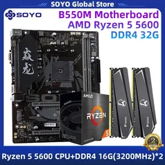Placa mãe Soyo B550M + processador RYZEN 5 5600 + 2x16GB