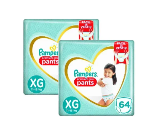 Kit 128 Fraldas Pampers Premium Care Pants Top Tamanho XG