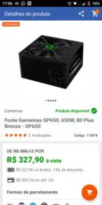 Fonte Gamemax GP650 80Plus Bronze R$328