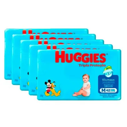 Kit 5 Fralda Huggies Tripla Proteção Mega M - 210 Tiras