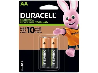 [4 Unidades/R$31,61 un.] Pilha Recarregável AA Pequena 2500 mAh 2 Unidades - Duracell | R$31,61