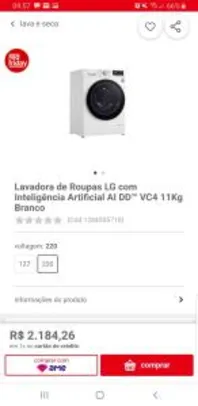Saindo por R$ 2184: Lavadora de Roupas LG com Inteligência Artificial AI DD™ VC4 11Kg Branco | Pelando