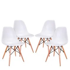 Conjunto 4 Cadeiras Eames Eiffel com pés de madeira Branco