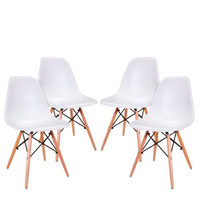 Conjunto 4 Cadeiras Eames Eiffel com pés de madeira Branco