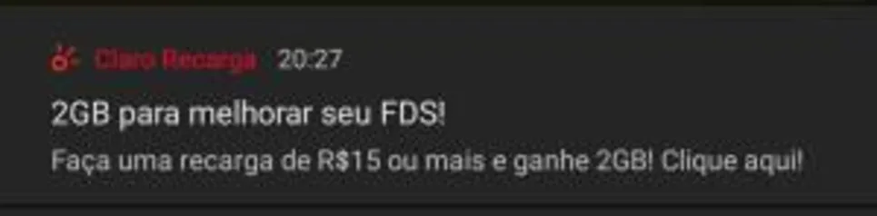 [CLARO] 2GB de bônus recarregando no APP nesse FDS