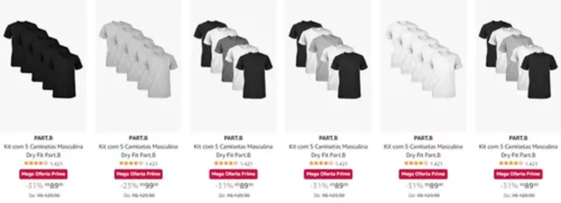 Kit com 5 Camisetas Masculina Dry Fit 