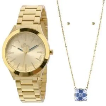 [Ponto Frio] Relógio Feminino Analógico Allora Dourado com Colar e Par de Brincos por R$ 139