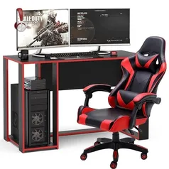 Kit Mesa Gamer Singapura e Cadeira Gamer Giratória Reclinável Politorno