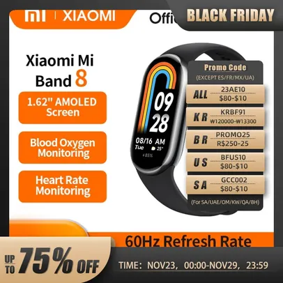 [TAXA INCLUSA/MOEDAS/G. PAY] Xiaomi Mi Band 8 Pulseira Inteligente, Tela AMOLED