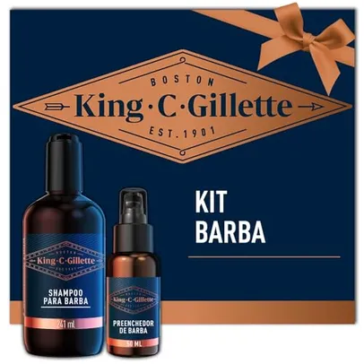 King C Gillette Kit, Shampoo para barba, 241ml e Sérum Preenchedor de Barba, 50ml