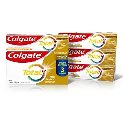 [REC/ + POR - R$14,24] Colgate Creme Dental Total 12 Anti Tártaro 3 Unid 90G