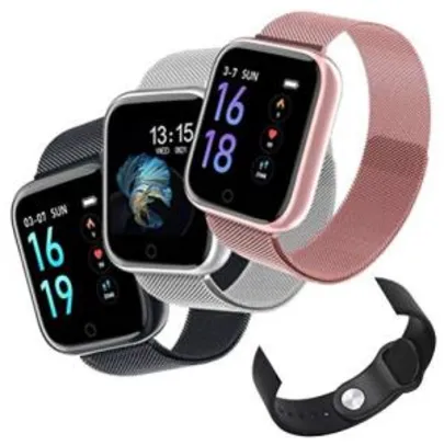 Relógio Smartwatch T80 Bluetooth Compatível com Strava + Pulseira Extra (PRETO) R$165