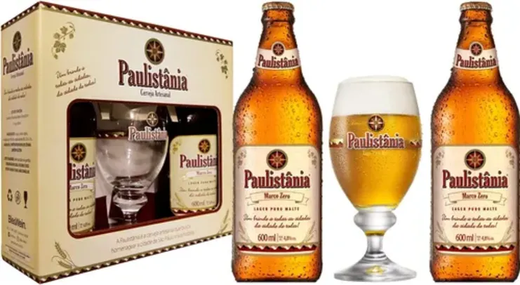 [ PRIME ] Kit Paulistania - 2 Garrafas Cerveja Paulistânia  600 ml Marco Zero + 1 Copo 300 ml 