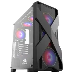 Gabinete Gamer Redragon Brawn, Mid Tower, Vidro, Black, Sem Fonte/Fan | R$260